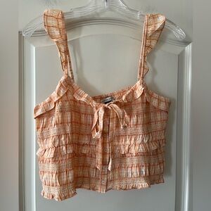 American Eagle Light Peach Ruffle Smocked Cami Adjustable Top Women’s Size S